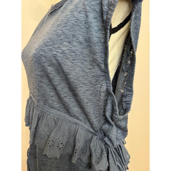 Free People Sleeveless Navy Ruffle Top Flowy NWT Boho Tank Blouse Small $128 - Picture 5 of 11